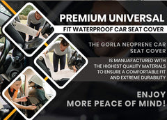 Gorla installed on car front seat showing neat fit and comfort benefit