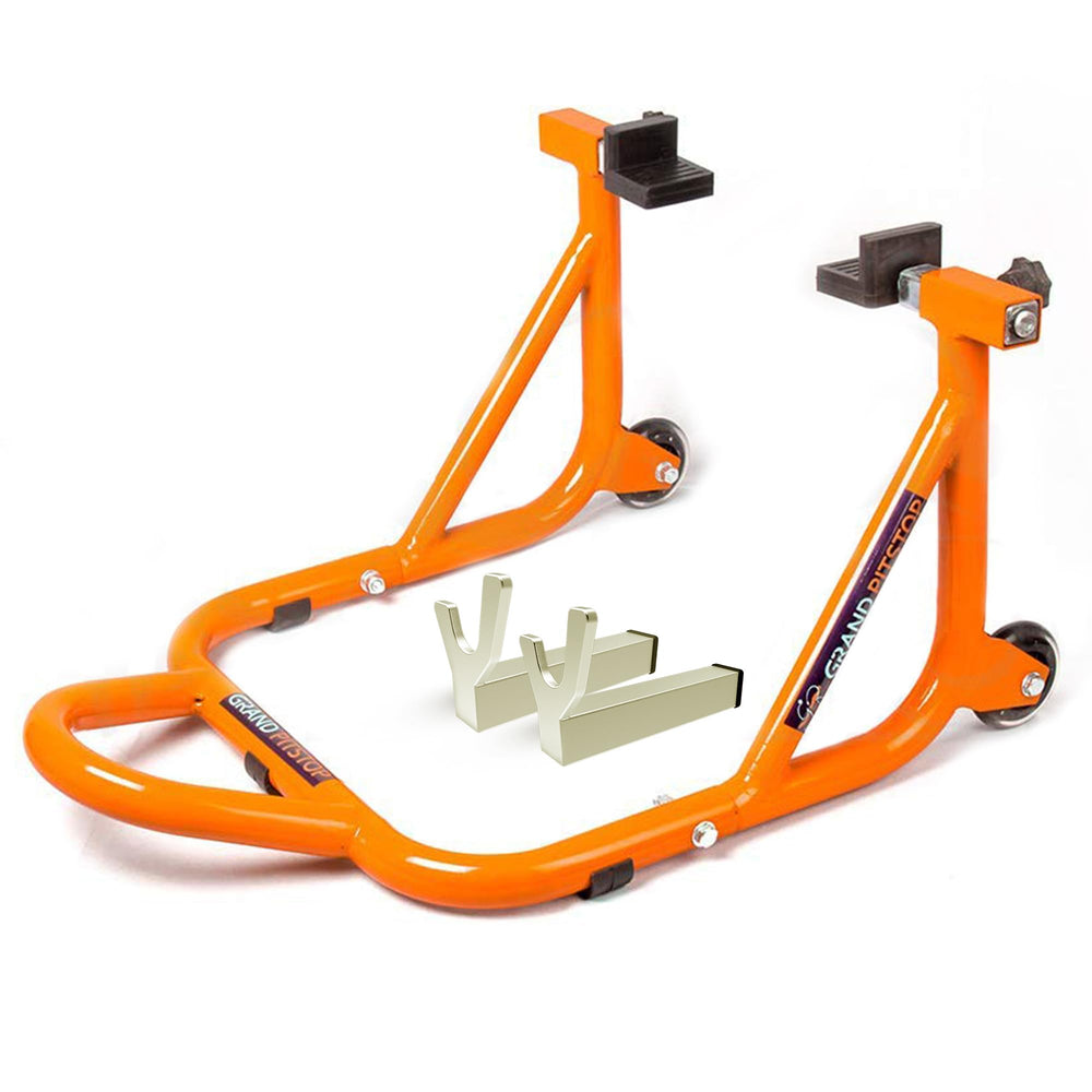 GRAND PITSTOP front fork stand full view showing stable lift benefit