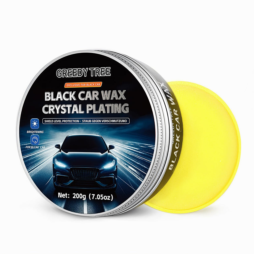 Greedy tree front tin showing label and glossy benefit