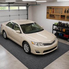 Grefinity front view of full mat protecting garage floor and reducing stains