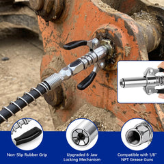 GRENTOOL close-up of quick-lock coupler demonstrating secure leak-resistant connection benefit