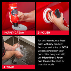 Griot's Garage pad attached to orbital polisher demonstrating controlled correction