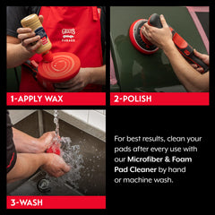 Griot's Garage pad mounted on a Random Orbital polisher demonstrating stable use and consistent coverage