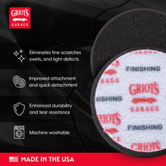 Griot's Garage backing detail showing micro hook-and-loop for secure attachment and fast changes