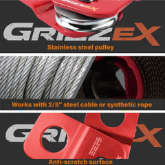 GRIZZEX snatch block installed on a recovery line illustrating safe redirection