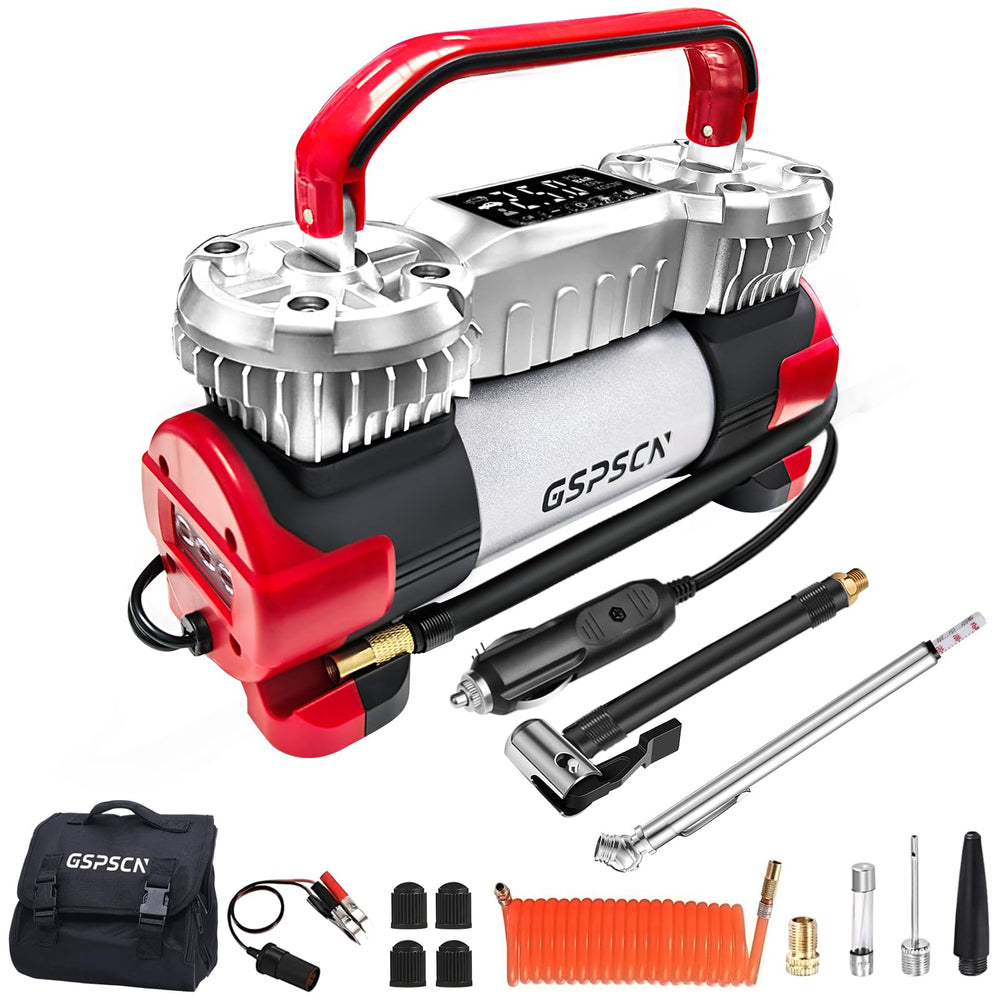 GSPSCN front view of heavy-duty metal inflator showing sturdy build and portability