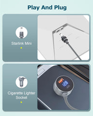 Gunovy Starlink Mini plug and 5.5x2.1mm connector ensuring secure DC connection