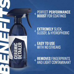 Gyeon being sprayed onto car panel demonstrating fast application and time-saving benefit