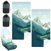 Hahafelt front view of two Yosemite towel covers showing vibrant color and included bags