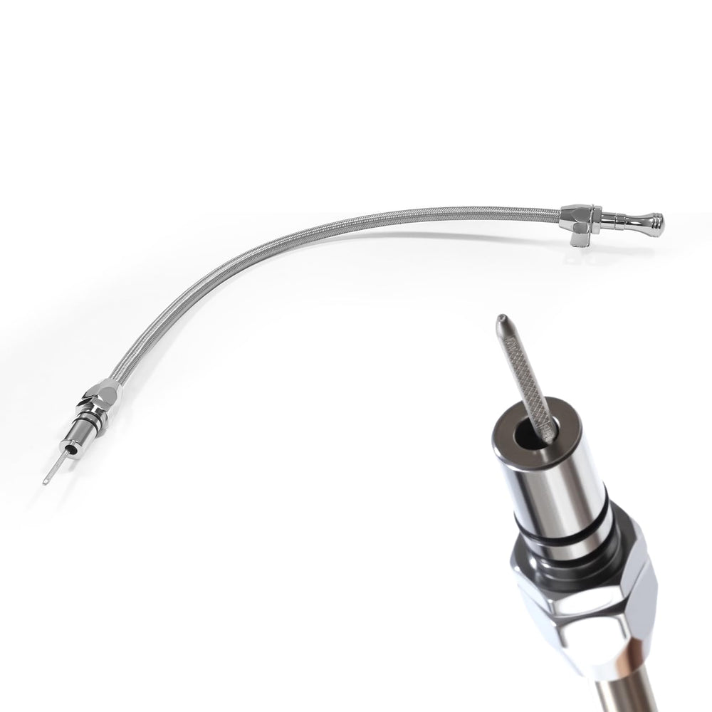 HAHAHA front view of silver 36-inch dipstick showing full length and cap, easy inspection benefit