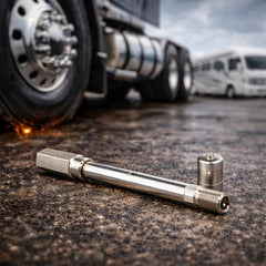 Haltec mounted on truck dual wheel showing faster valve access