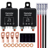 Hamolar front view of the 12V 200A relay pack showing robust build and connectors, reliable switching