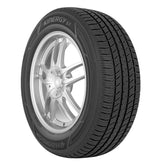 Hankook tire front profile showing sidewall and size label, highlights durability