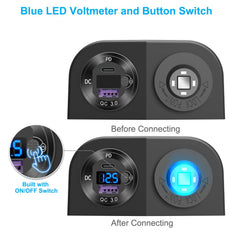 Hapytrip LED voltmeter detail showing clear battery-voltage monitoring