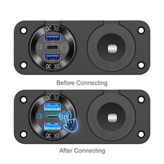 Hapytrip power switch and LED indicator detail for easy on/off control and visibility