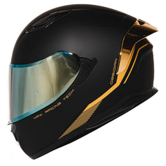 HAX front view matte black gold helmet showing full-face protection and style