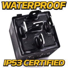 HD Switch relay installed on a mower engine bay demonstrating waterproof protection