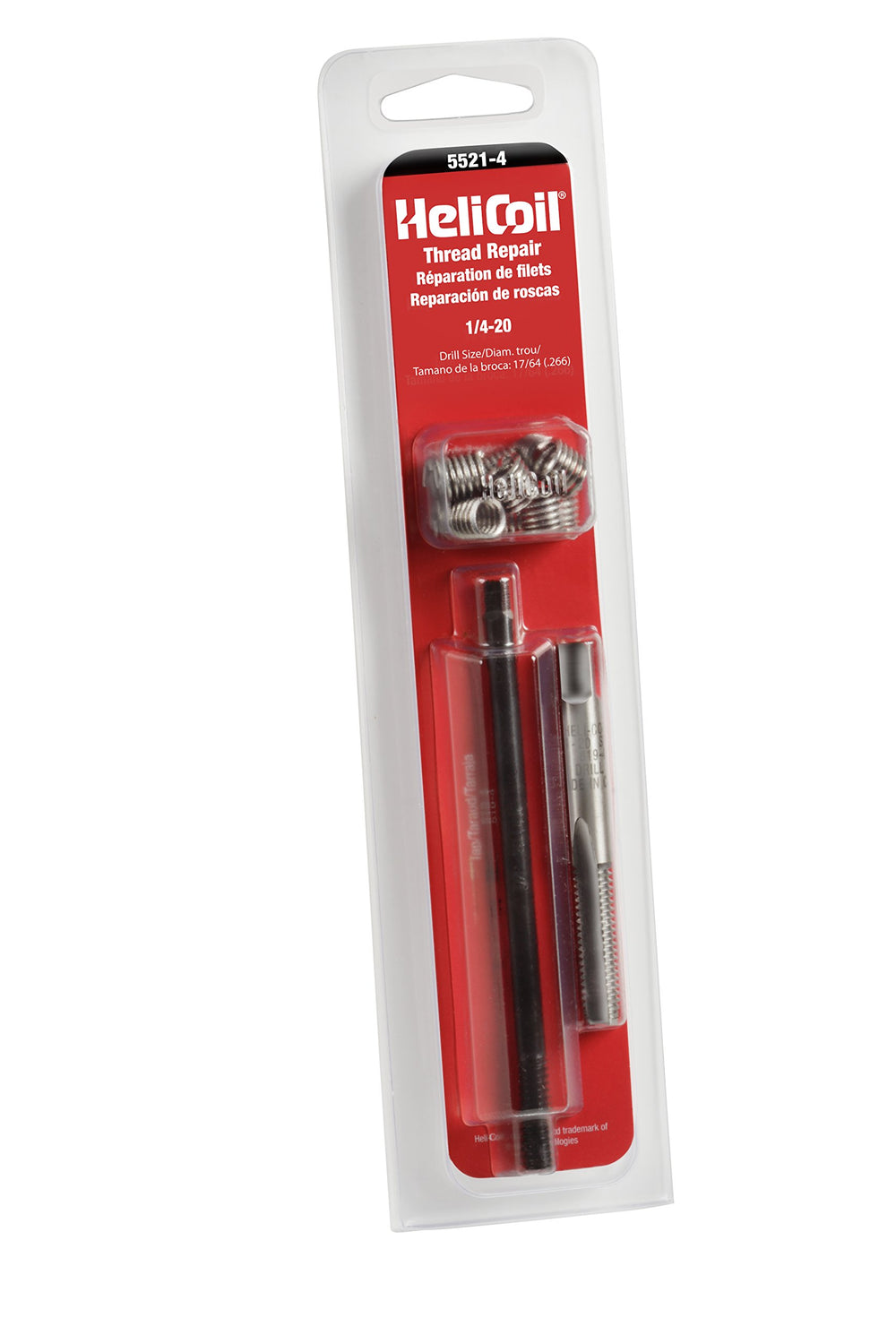 Helicoil front packaging showing kit contents and durable stainless insert benefit