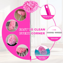 Heonay extended pole reaching a high fan blade demonstrating ladder-free cleaning