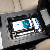 HGWEI front view of console organizer showing neat two-tier storage benefit