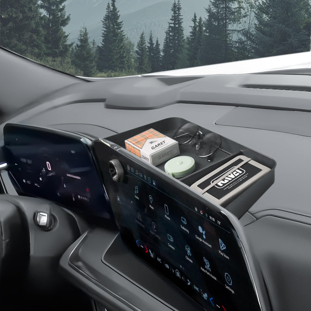 HGWEI front installed organizer showing neat dashboard storage benefit