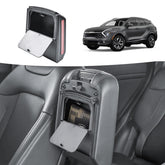 HGWEI front view installed in Kia Sportage center console showing discreet fit and extra storage