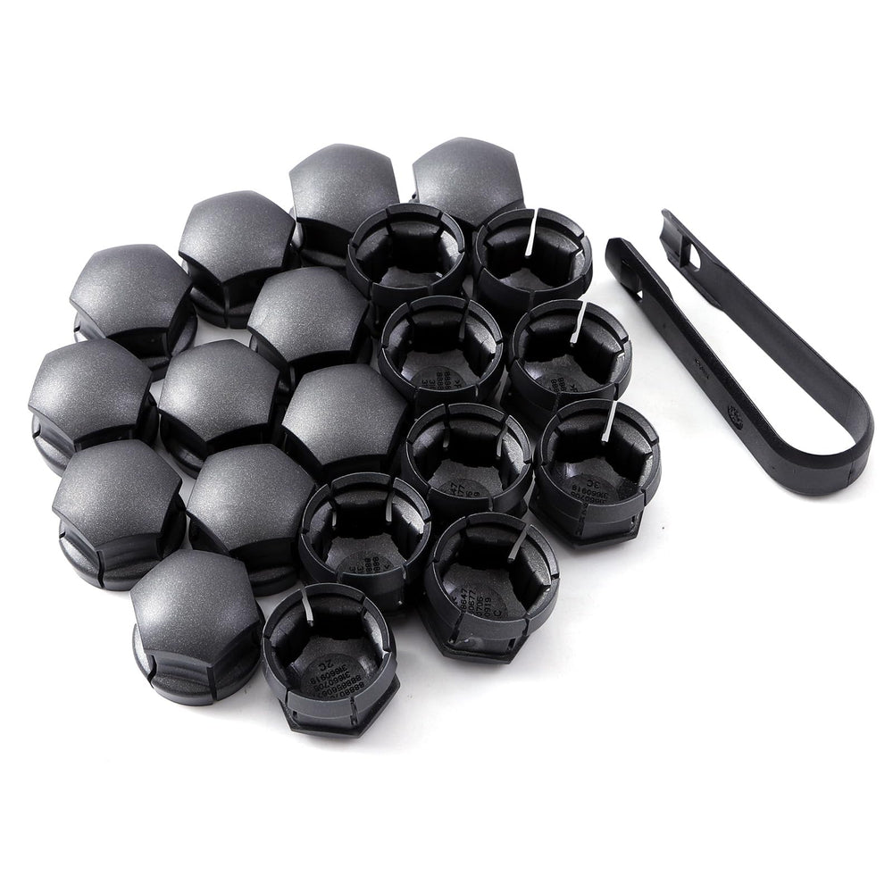 HIDOFILT front view of dark gray lug nut covers showing clean finish and protection