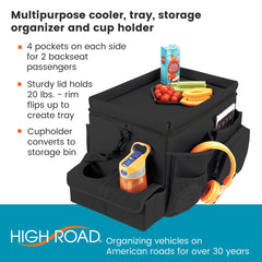 High Road lid used as desk tray showing sturdy work surface and laptop usability