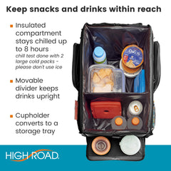 High Road side pockets detail showing organization for chargers and small items