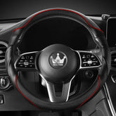 HighnessHwoo front view of red steering wheel cover showing sporty design and benefit