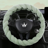 HighnessHwoo front packaging showing green fluffy steering wheel cover and benefit of warmth