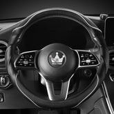 HighnessHwoo front view of white steering wheel cover showing sleek fit and style