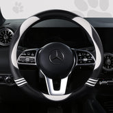 HighnessHwoo front view of white cat steering wheel cover showing playful design and fit
