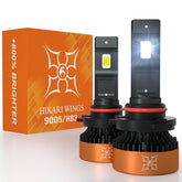 HIKARI WINGS front view of 9005 foglight bulbs showing compact design and bright output