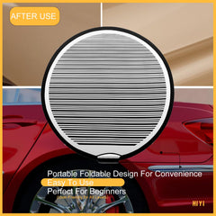 HiYi reflector board positioned on car door guiding precise dent repair