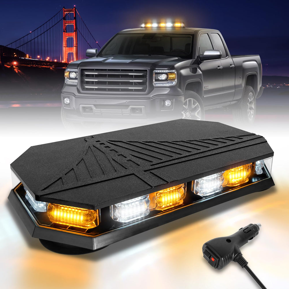 HLauto rooftop strobe front view showing amber white LEDs and visibility