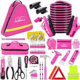 HLWDFLZ front view of pink emergency kit showing compact bag and contents
