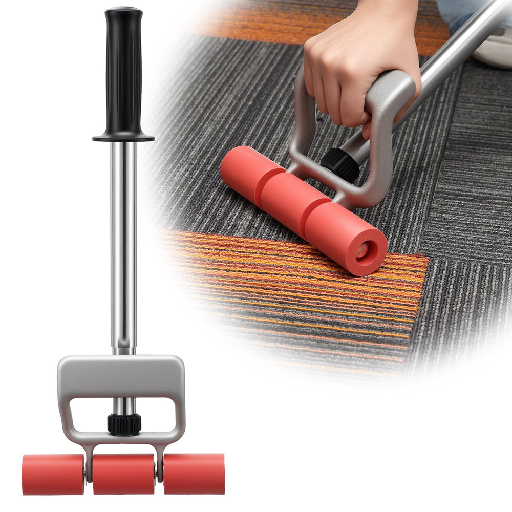 HOME RIGHT front view of assembled roller showing triple drums and handle, durable tool benefit