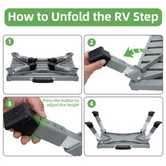 Homeon Wheels step stool in use at an RV entrance providing safer footing