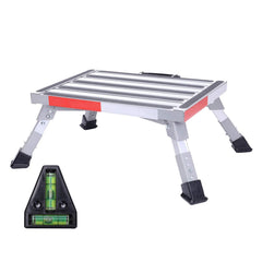 Homeon Wheels front view of adjustable RV step showing stable platform and support