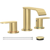 Homevacious front view of brushed gold faucet showing elegant waterfall benefit