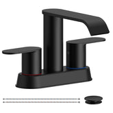 Homevacious matte black faucet front view showing sleek waterfall spout and modern styling benefit