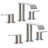 Homevacious front view of faucet set showing waterfall spouts and handles for modern style