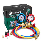 Hongsen manifold front view showing gauges and clear readings for accurate diagnosis