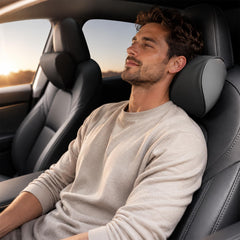 HOPON front view headrest pillow showing sleek leather and shape for improved support