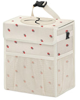 HORJONES front view of trash can showing corduroy and lid keeping interior tidy