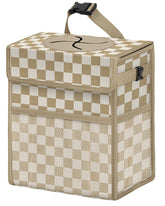 HORJONES front view of corduroy car trash can showing lid and pockets for neat storage