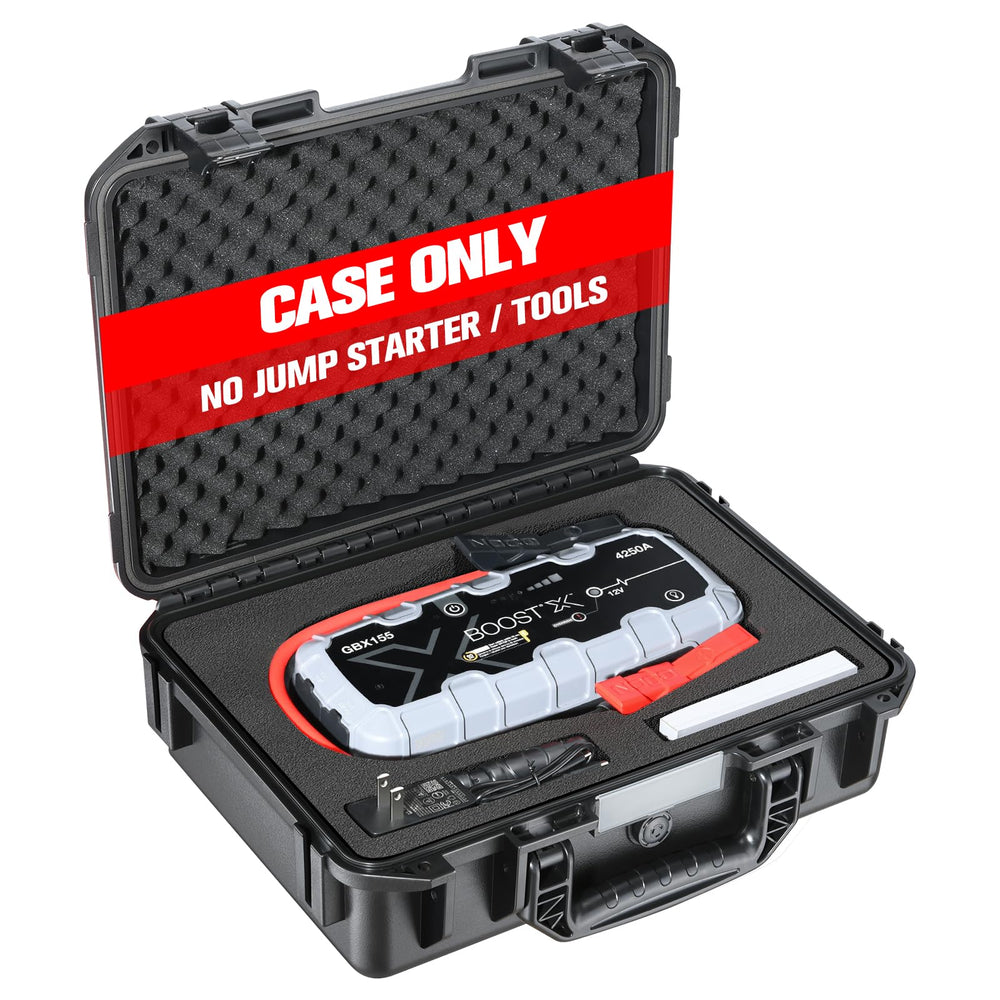 HOSOCASE front view showing fit for NOCO jump starter and tidy storage