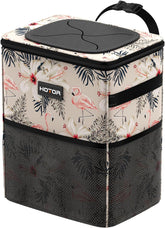 HOTOR flamingo car trash can front view showing strap and compact shape for tidy interiors