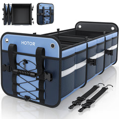 HOTOR trunk organizer front view showing compartments and pockets for neat storage